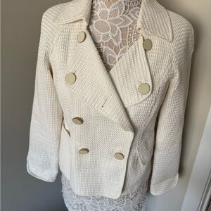 Talbots Cream and Gold Pea Coat with Double-Breasted Design